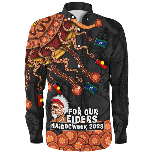 Australia Naidoc Week Long Sleeve Shirt - For Our Elders Naidoc Week Snake Aboriginal Painting With Flag