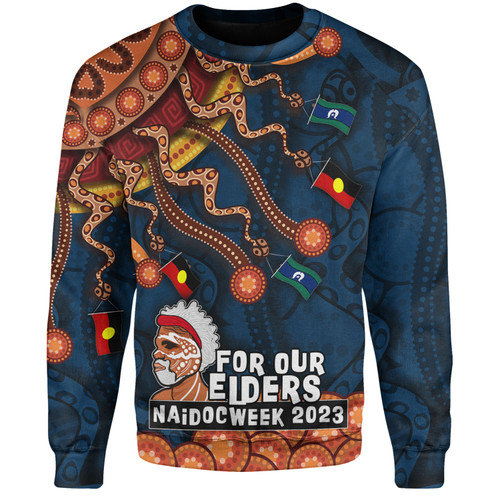 Australia Naidoc Week Custom Sweatshirt - For Our Elders Naidoc Week Snake Aboriginal Painting With Flag (Blue) Australia Naidoc Week Custom Sweatshirt - For Our Elders Naidoc Week Snake Aboriginal Painting With Flag (Blue)