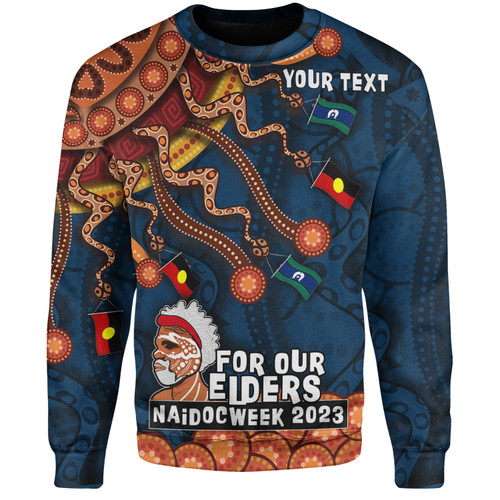 Australia Naidoc Week Custom Sweatshirt - For Our Elders Naidoc Week Snake Aboriginal Painting With Flag (Blue)