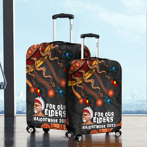 Australia Luggage Cover For Our Elders Naidoc Week Snake Aboriginal Painting With Flag