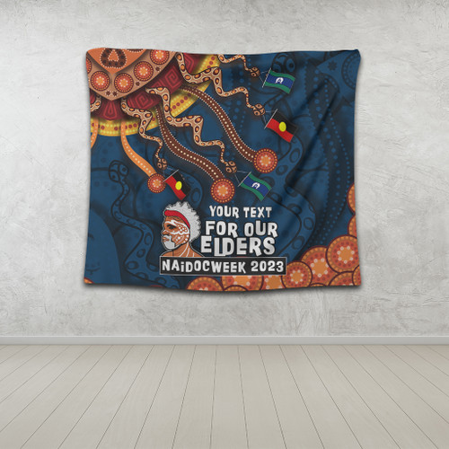 Australia Tapestry For Our Elders Naidoc Week Snake Aboriginal Painting With Flag (Blue) Australia Tapestry For Our Elders Naidoc Week Snake Aboriginal Painting With Flag (Blue)