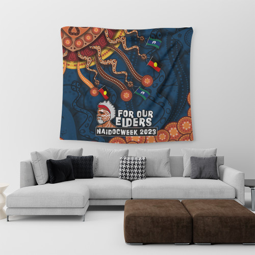 Australia Tapestry For Our Elders Naidoc Week Snake Aboriginal Painting With Flag (Blue) Australia Tapestry For Our Elders Naidoc Week Snake Aboriginal Painting With Flag (Blue)