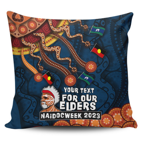 Australia Pillow Cover For Our Elders Naidoc Week Snake Aboriginal Painting With Flag (Blue) Australia Pillow Cover For Our Elders Naidoc Week Snake Aboriginal Painting With Flag (Blue)