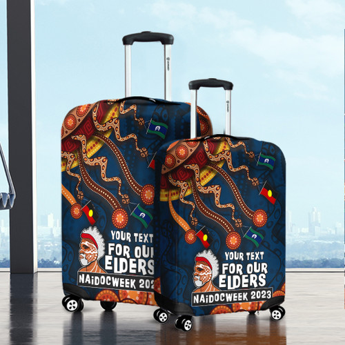 Australia Luggage Cover For Our Elders Naidoc Week Snake Aboriginal Painting With Flag (Blue)