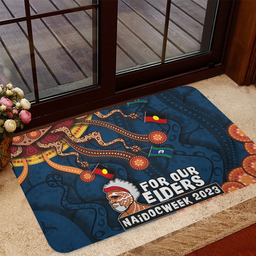 Australia Door Mat For Our Elders Naidoc Week Snake Aboriginal Painting With Flag (Blue)