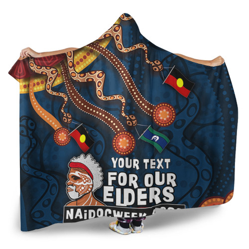 Australia Hooded Blanket For Our Elders Naidoc Week Snake Aboriginal Painting With Flag (Blue)