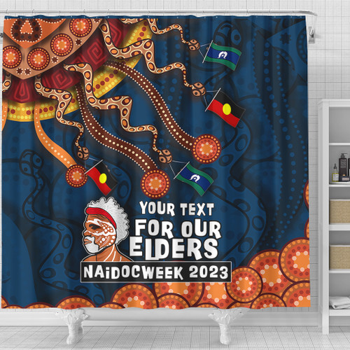 Australia Shower Curtain For Our Elders Naidoc Week Snake Aboriginal Painting With Flag (Blue)