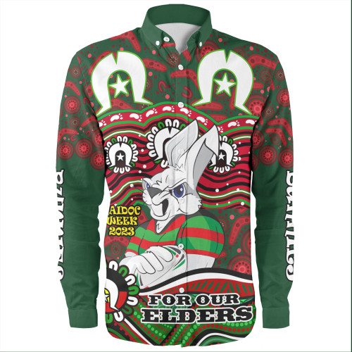 South Sydney Rabbitohs Long Sleeve Shirt - Aboriginal Inspired For Our Elders NAIDOC Week 2023