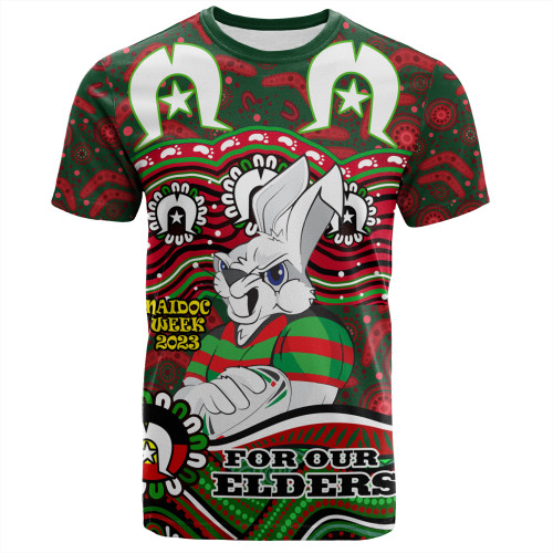 South Sydney Rabbitohs T-Shirt - Aboriginal Inspired For Our Elders NAIDOC Week 2023