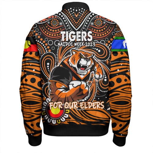 Wests Tigers Naidoc Week Bomber Jacket - Aboriginal For Our Elder NAIDOC Week 2023 Wests Tigers Naidoc Week Bomber Jacket - Aboriginal For Our Elder NAIDOC Week 2023