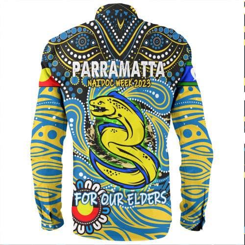 Parramatta Eels Naidoc Week Long Sleeve Shirt - Aboriginal For Our Elder NAIDOC Week 2023 Parramatta Eels Naidoc Week Long Sleeve Shirt - Aboriginal For Our Elder NAIDOC Week 2023