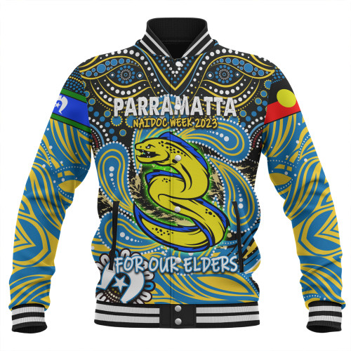 Parramatta Eels Naidoc Week Baseball Jacket - Aboriginal For Our Elder NAIDOC Week 2023