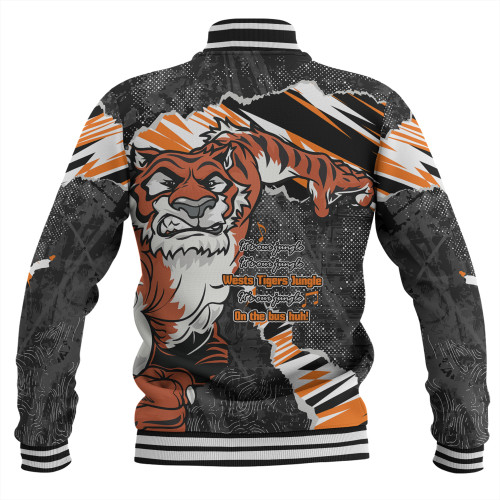 Wests Tigers Baseball Jacket - Theme Song Wests Tigers Baseball Jacket - Theme Song