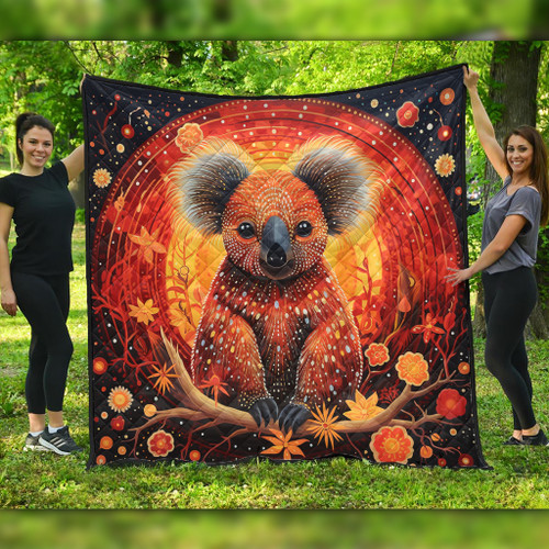 Australia Koala Custom Quilt - Dreaming Art Koala Aboriginal Inspired Quilt Australia Koala Custom Quilt - Dreaming Art Koala Aboriginal Inspired Quilt