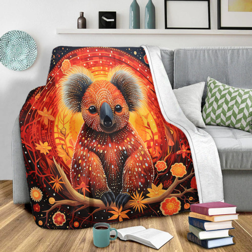 Australia Koala Custom Blanket - Dreaming Art Koala Aboriginal Inspired Blanket Australia Koala Custom Blanket - Dreaming Art Koala Aboriginal Inspired Blanket
