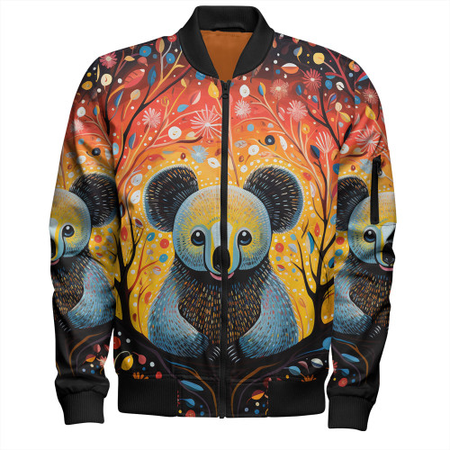 Australia Koala Custom Bomber Jacket - Aboriginal Koala With Flowers Bomber Jacket