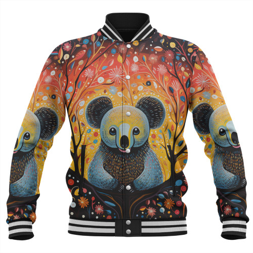 Australia Koala Custom Baseball Jacket - Aboriginal Koala With Flowers Baseball Jacket Australia Koala Custom Baseball Jacket - Aboriginal Koala With Flowers Baseball Jacket