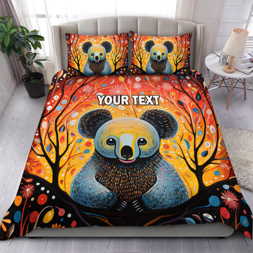 Australia Koala Custom Bedding Set - Aboriginal Koala With Flowers Bedding Set