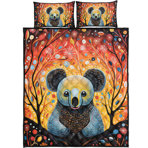 Australia Koala Custom Quilt Bed Set - Aboriginal Koala With Flowers Quilt Bed Set Australia Koala Custom Quilt Bed Set - Aboriginal Koala With Flowers Quilt Bed Set