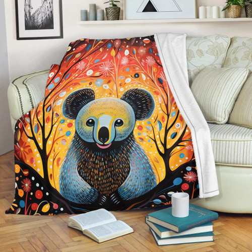 Australia Koala Custom Blanket - Aboriginal Koala With Flowers Blanket Australia Koala Custom Blanket - Aboriginal Koala With Flowers Blanket