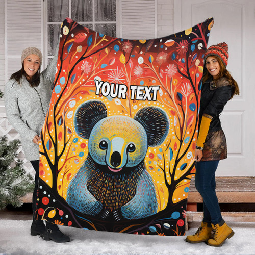 Australia Koala Custom Blanket - Aboriginal Koala With Flowers Blanket Australia Koala Custom Blanket - Aboriginal Koala With Flowers Blanket