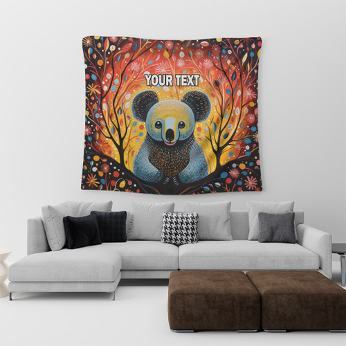 Australia Koala Custom Tapestry - Aboriginal Koala With Flowers Tapestry Australia Koala Custom Tapestry - Aboriginal Koala With Flowers Tapestry