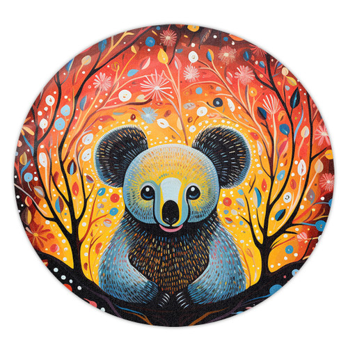 Australia Koala Custom Round Rug - Aboriginal Koala With Flowers Round Rug Australia Koala Custom Round Rug - Aboriginal Koala With Flowers Round Rug