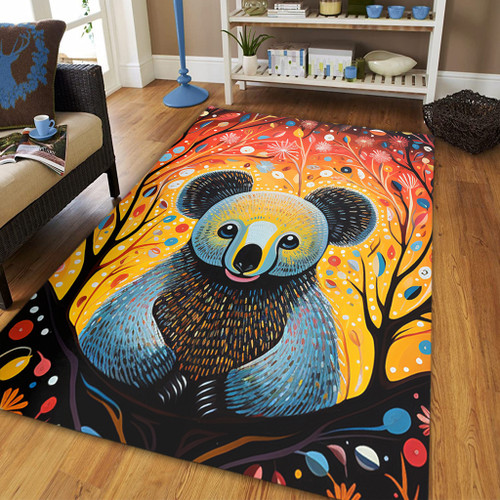 Australia Koala Custom Area Rug - Aboriginal Koala With Flowers Area Rug Australia Koala Custom Area Rug - Aboriginal Koala With Flowers Area Rug