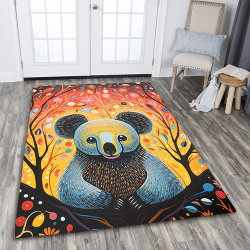 Australia Koala Custom Area Rug - Aboriginal Koala With Flowers Area Rug Australia Koala Custom Area Rug - Aboriginal Koala With Flowers Area Rug