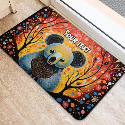 Australia Koala Custom Door Mat - Aboriginal Koala With Flowers Door Mat Australia Koala Custom Door Mat - Aboriginal Koala With Flowers Door Mat