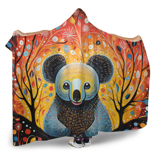 Australia Koala Custom Hooded Blanket - Aboriginal Koala With Flowers Hooded Blanket Australia Koala Custom Hooded Blanket - Aboriginal Koala With Flowers Hooded Blanket