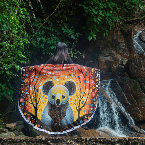 Australia Koala Custom Beach Blanket - Aboriginal Koala With Flowers Beach Blanket Australia Koala Custom Beach Blanket - Aboriginal Koala With Flowers Beach Blanket