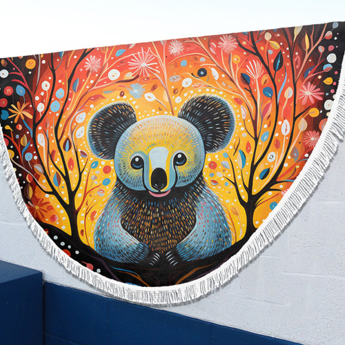 Australia Koala Custom Beach Blanket - Aboriginal Koala With Flowers Beach Blanket Australia Koala Custom Beach Blanket - Aboriginal Koala With Flowers Beach Blanket
