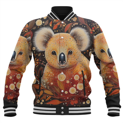 Australia Koala Custom Baseball Jacket - Aboriginal Koala With Golden Wattle Flowers Baseball Jacket Australia Koala Custom Baseball Jacket - Aboriginal Koala With Golden Wattle Flowers Baseball Jacket