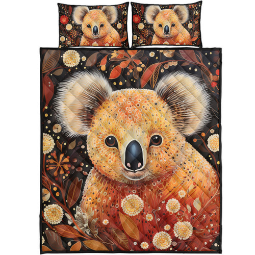 Australia Koala Custom Quilt Bed Set - Aboriginal Koala With Golden Wattle Flowers Quilt Bed Set Australia Koala Custom Quilt Bed Set - Aboriginal Koala With Golden Wattle Flowers Quilt Bed Set