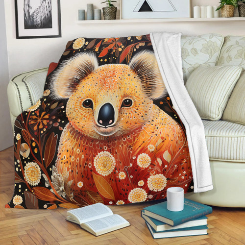 Australia Koala Custom Blanket - Aboriginal Koala With Golden Wattle Flowers Blanket Australia Koala Custom Blanket - Aboriginal Koala With Golden Wattle Flowers Blanket