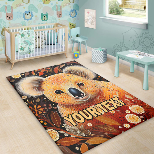 Australia Koala Custom Area Rug - Aboriginal Koala With Golden Wattle Flowers Area Rug Australia Koala Custom Area Rug - Aboriginal Koala With Golden Wattle Flowers Area Rug