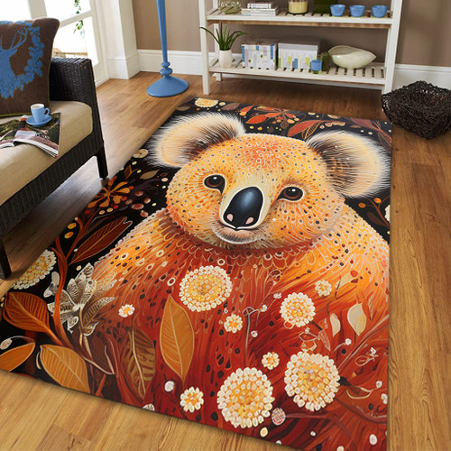 Australia Koala Custom Area Rug - Aboriginal Koala With Golden Wattle Flowers Area Rug Australia Koala Custom Area Rug - Aboriginal Koala With Golden Wattle Flowers Area Rug