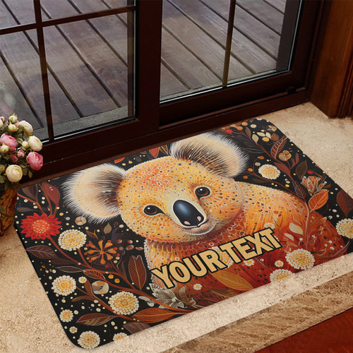 Australia Koala Custom Door Mat - Aboriginal Koala With Golden Wattle Flowers Door Mat Australia Koala Custom Door Mat - Aboriginal Koala With Golden Wattle Flowers Door Mat