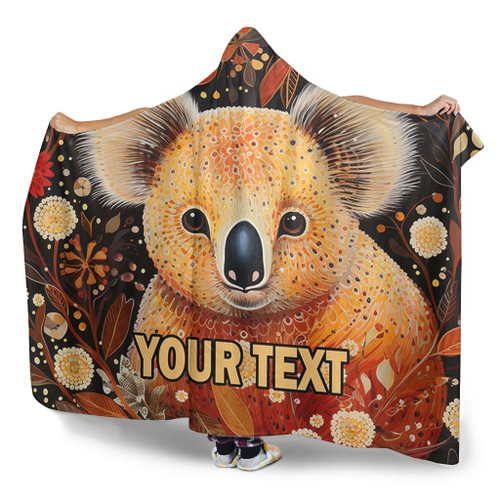 Australia Koala Custom Hooded Blanket - Aboriginal Koala With Golden Wattle Flowers Hooded Blanket Australia Koala Custom Hooded Blanket - Aboriginal Koala With Golden Wattle Flowers Hooded Blanket