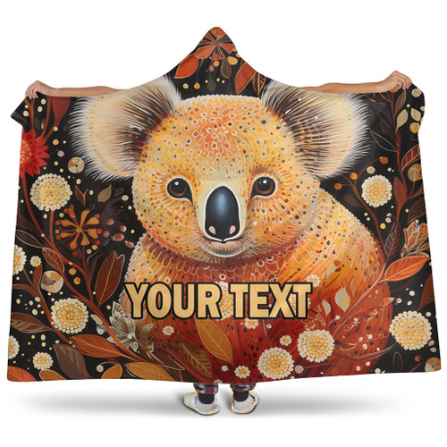 Australia Koala Custom Hooded Blanket - Aboriginal Koala With Golden Wattle Flowers Hooded Blanket Australia Koala Custom Hooded Blanket - Aboriginal Koala With Golden Wattle Flowers Hooded Blanket