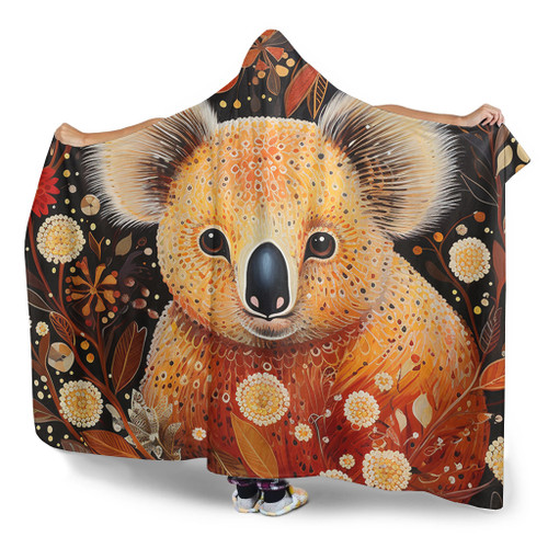 Australia Koala Custom Hooded Blanket - Aboriginal Koala With Golden Wattle Flowers Hooded Blanket Australia Koala Custom Hooded Blanket - Aboriginal Koala With Golden Wattle Flowers Hooded Blanket