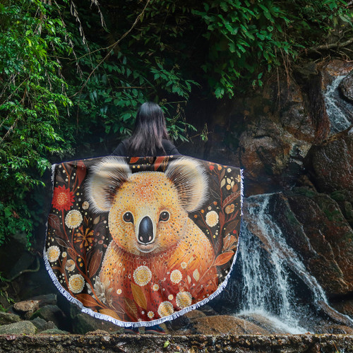 Australia Koala Custom Beach Blanket - Aboriginal Koala With Golden Wattle Flowers Beach Blanket Australia Koala Custom Beach Blanket - Aboriginal Koala With Golden Wattle Flowers Beach Blanket