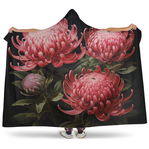 Australia Waratah Hooded Blanket - Red Waratah Flowers Fine Art Ver1 Hooded Blanket