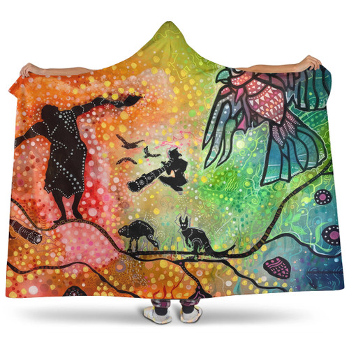 Australia Aboriginal Hooded Blanket - The Dream Time Spiritual Colourful Aboriginal Style Acrylic Desgin Hooded Blanket