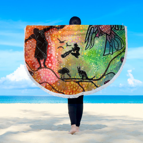 Australia Aboriginal Beach Blanket - The Dream Time Spiritual Colourful Aboriginal Style Acrylic Desgin Beach Blanket Australia Aboriginal Beach Blanket - The Dream Time Spiritual Colourful Aboriginal Style Acrylic Desgin Beach Blanket