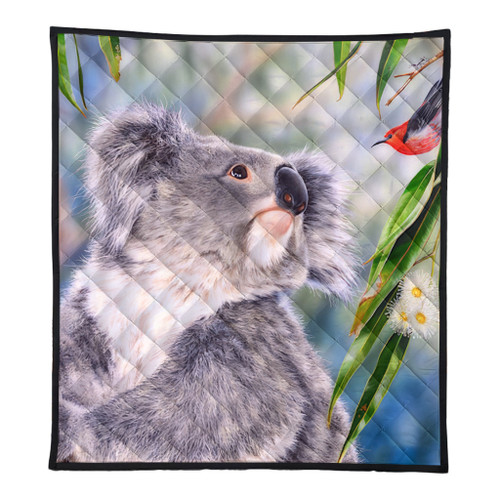 Australia Koala Quilt - Koala with a Scarlet Honeyeater Quilt Australia Koala Quilt - Koala with a Scarlet Honeyeater Quilt