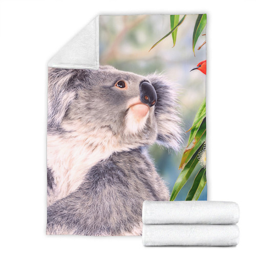 Australia Koala Blanket - Koala with a Scarlet Honeyeater Blanket Australia Koala Blanket - Koala with a Scarlet Honeyeater Blanket