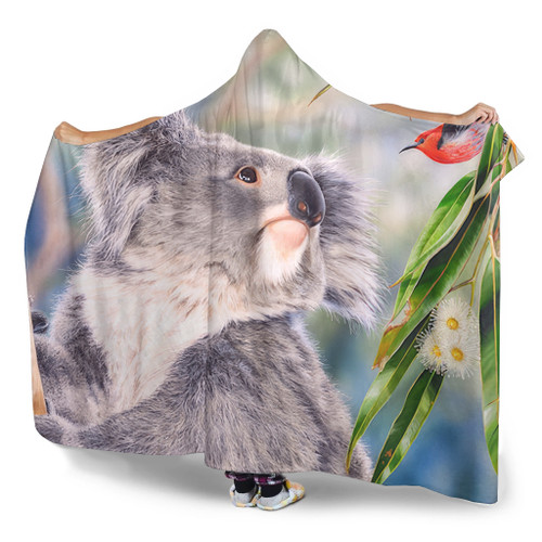 Australia Koala Hooded Blanket - Koala with a Scarlet Honeyeater Hooded Blanket Australia Koala Hooded Blanket - Koala with a Scarlet Honeyeater Hooded Blanket