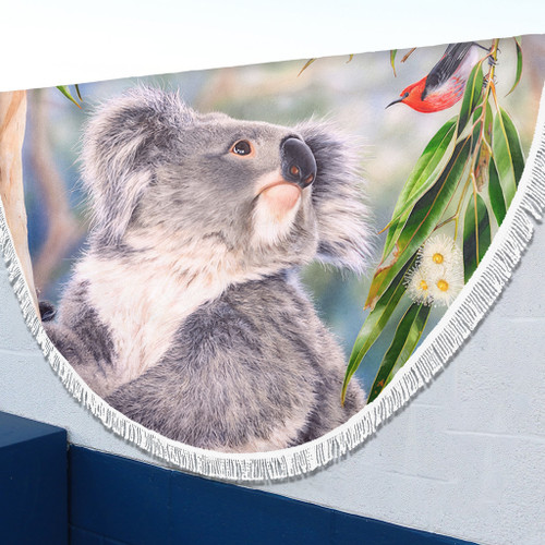 Australia Koala Beach Blanket - Koala with a Scarlet Honeyeater Beach Blanket Australia Koala Beach Blanket - Koala with a Scarlet Honeyeater Beach Blanket